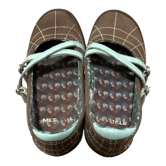 Merrell Mary Jane Girls Shoes in Brown and Light Blue Size 10 Girls Comfort - Picture 3 of 5